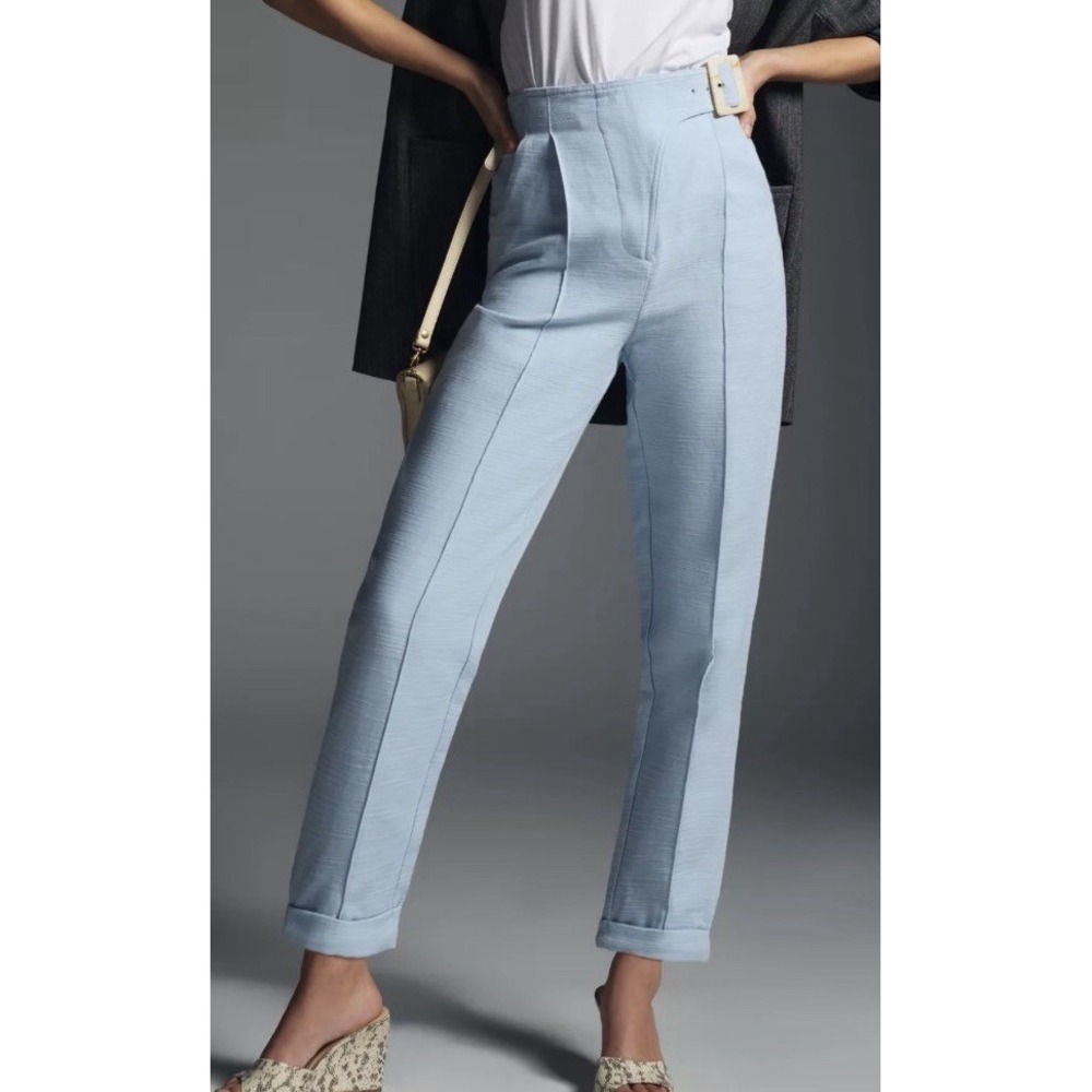Anthropologie Significant Other Pants Blue Frankie Belted Tailored Straight Sz 4